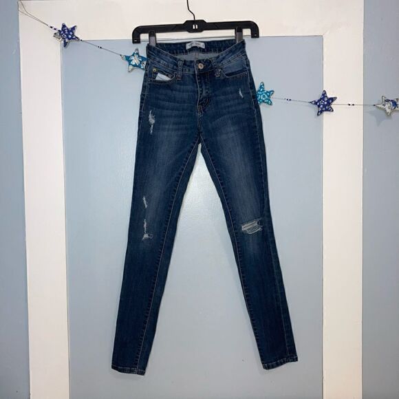 Hammer Jeans, Dark Indigo Wash Distressed Blue Jeans Skinny, Stretch Denim 0 - Picture 1 of 8